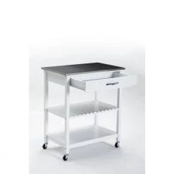 Holland White Kitchen Cart with Stainless Steel Top by Boraam -Boraam Sales Store white boraam kitchen carts 50660 77 1000
