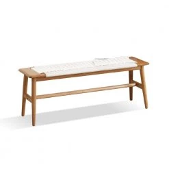 31.5" W x 11.8" D x 16.1" H White Design Natural Oak Wood Dining Bench Bed Bench for Dining Room, Bedroom, Bathroom by Unbranded