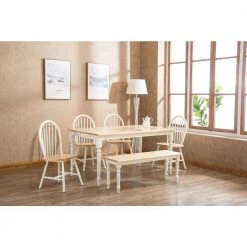 Farmhouse 6-Piece White and Natural Wood Rectangular Dining Set by Boraam -Boraam Sales Store white natural boraam dining room sets 86369 31 1000