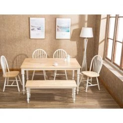 Farmhouse 6-Piece White and Natural Wood Rectangular Dining Set by Boraam -Boraam Sales Store white natural boraam dining room sets 86369 44 1000
