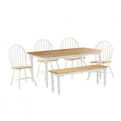 Farmhouse 6-Piece White and Natural Wood Rectangular Dining Set by Boraam