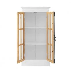 White 3-Tier Small Curio Cabinet with Adjustable Shelves and Industrial Style Door Handle by Unbranded -Boraam Sales Store white unbranded accent cabinets c824 cabine whi 77 1000