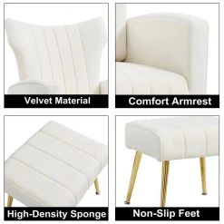 White Velvet Wingback Arm Chair With A Footstool by Unbranded -Boraam Sales Store white unbranded accent chairs zq w115151833 1f 1000