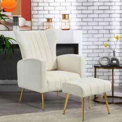 White Velvet Wingback Arm Chair With A Footstool by Unbranded -Boraam Sales Store white unbranded accent chairs zq w115151833 31 1000