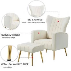 White Velvet Wingback Arm Chair With A Footstool by Unbranded -Boraam Sales Store white unbranded accent chairs zq w115151833 4f 1000