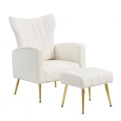White Velvet Wingback Arm Chair With A Footstool by Unbranded