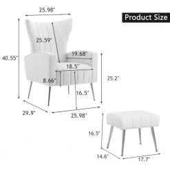 White Velvet Wingback Arm Chair With A Footstool by Unbranded -Boraam Sales Store white unbranded accent chairs zq w115151833 76 1000