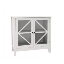 White Kitchen Cabinet China Cabinets with Double Glass Doors by Unbranded