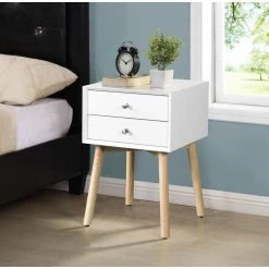 15.7 in White Square Rubber Wood Legs End Table Nightstand with 2-Drawer by Unbranded -Boraam Sales Store white unbranded end side tables s01cuu099 31 1000