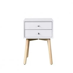 15.7 in White Square Rubber Wood Legs End Table Nightstand with 2-Drawer by Unbranded