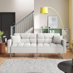 White Linen Convertible Folding Futon Sofa Bed by Unbranded -Boraam Sales Store white unbranded futons cuuu0377aaa 31 1000