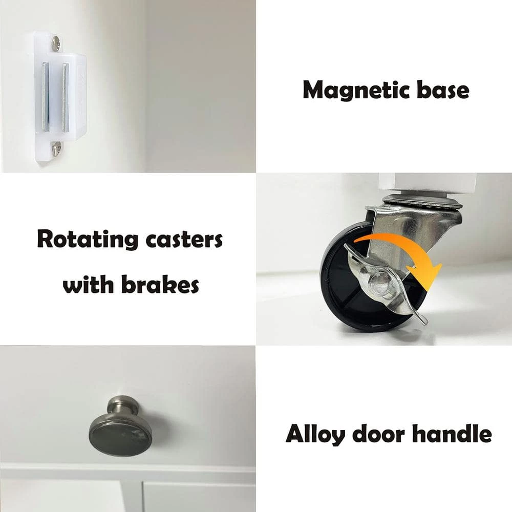 White Kitchen Island Cart with Rolling Wheel & Wood Table Top & Towel Rack, Kitchen Trolley with Ample Storage Space by Unbranded 8 White Kitchen Island Cart with Rolling Wheel & Wood Table Top & Towel Rack, Kitchen Trolley with Ample Storage Space by Unbranded - Image 6