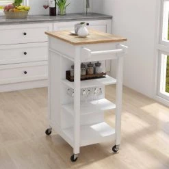 White Kitchen Island Cart with Rolling Wheel & Wood Table Top & Towel Rack, Kitchen Trolley with Ample Storage Space by Unbranded 13 White Kitchen Island Cart with Rolling Wheel & Wood Table Top & Towel Rack, Kitchen Trolley with Ample Storage Space by Unbranded -Boraam Sales Store white unbranded kitchen carts aybszhd856 40 1000