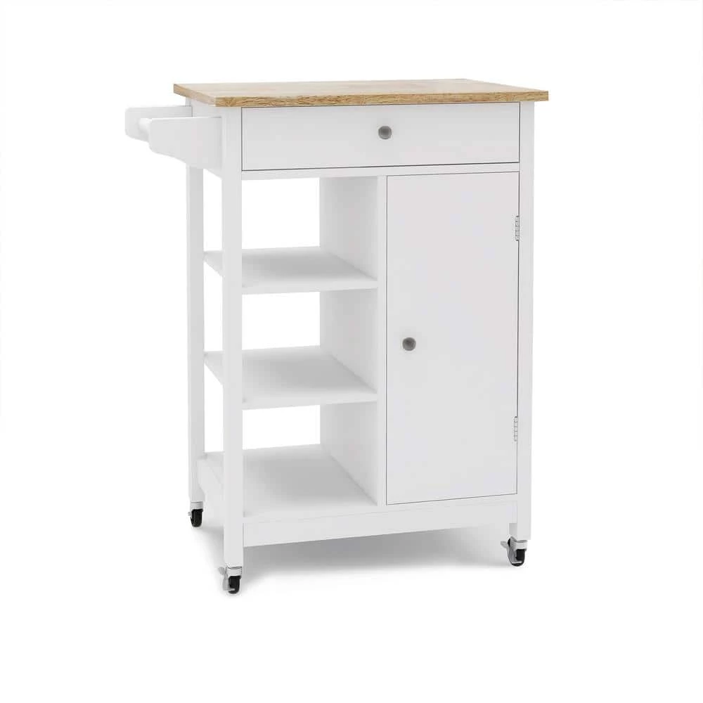 White Kitchen Island Cart with Rolling Wheel & Wood Table Top & Towel Rack, Kitchen Trolley with Ample Storage Space by Unbranded 11 White Kitchen Island Cart with Rolling Wheel & Wood Table Top & Towel Rack, Kitchen Trolley with Ample Storage Space by Unbranded - Image 9