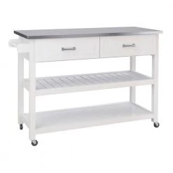 Stainless Steel Tabletop White Kitchen Island Cart with 2-Drawers by Unbranded 11 Stainless Steel Tabletop White Kitchen Island Cart with 2-Drawers by Unbranded -Boraam Sales Store white unbranded kitchen islands aybszhd1002 1f 1000