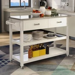 Stainless Steel Tabletop White Kitchen Island Cart with 2-Drawers by Unbranded 13 Stainless Steel Tabletop White Kitchen Island Cart with 2-Drawers by Unbranded -Boraam Sales Store white unbranded kitchen islands aybszhd1002 31 1000