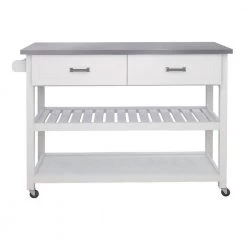 Stainless Steel Tabletop White Kitchen Island Cart with 2-Drawers by Unbranded 12 Stainless Steel Tabletop White Kitchen Island Cart with 2-Drawers by Unbranded -Boraam Sales Store white unbranded kitchen islands aybszhd1002 44 1000