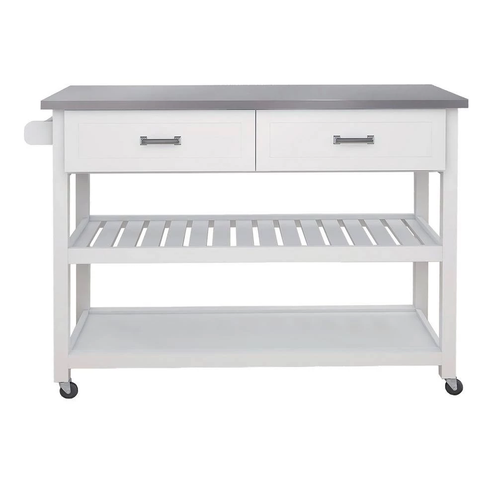 Stainless Steel Tabletop White Kitchen Island Cart with 2-Drawers by Unbranded 7 Stainless Steel Tabletop White Kitchen Island Cart with 2-Drawers by Unbranded - Image 5