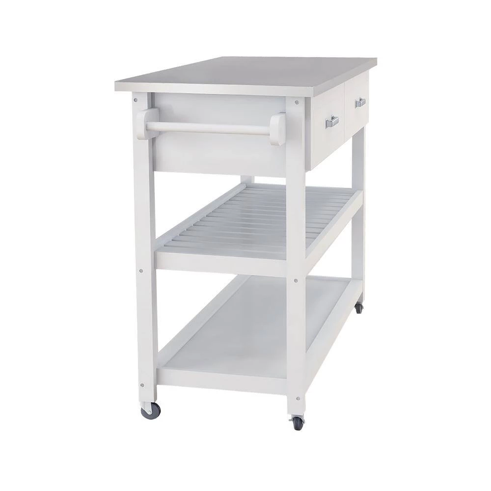 Stainless Steel Tabletop White Kitchen Island Cart with 2-Drawers by Unbranded 5 Stainless Steel Tabletop White Kitchen Island Cart with 2-Drawers by Unbranded - Image 3