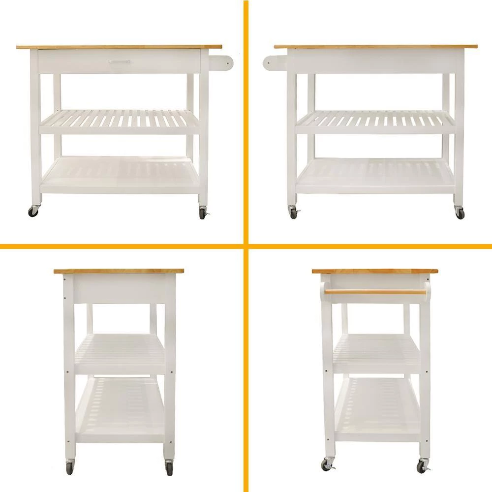 White Kitchen Island Cart with Rolling Wheels in Brake and 2-Shelves and Drawers Kitchen Storage Island with Towel Rack by Unbranded 4 White Kitchen Island Cart with Rolling Wheels in Brake and 2-Shelves and Drawers Kitchen Storage Island with Towel Rack by Unbranded - Image 2