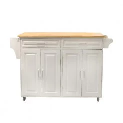 White Kitchen Island with Solid Wood Table Top, 2-Drawer, 2-Door Cabinet, Spice Rack and Towel Rack by Unbranded