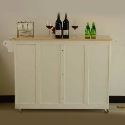 White Kitchen Island with Solid Wood Table Top, 2-Drawer, 2-Door Cabinet, Spice Rack and Towel Rack by Unbranded -Boraam Sales Store white unbranded kitchen islands aybszhd1245 66 1000