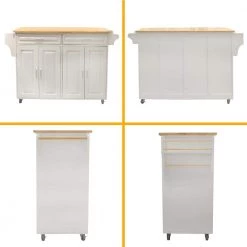 White Kitchen Island with Solid Wood Table Top, 2-Drawer, 2-Door Cabinet, Spice Rack and Towel Rack by Unbranded -Boraam Sales Store white unbranded kitchen islands aybszhd1245 c3 1000