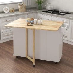 White Kitchen Island with Extensible Solid Wood Folding Table Top and Towel Rack by Unbranded 15 White Kitchen Island with Extensible Solid Wood Folding Table Top and Towel Rack by Unbranded -Boraam Sales Store white unbranded kitchen islands aybszhd1392 fa 1000