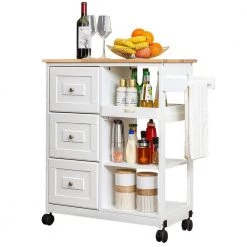 White Kitchen Islands with Storage Lockable Utility Kitchen Carts On Wheels with Countertop Drawer Open Shelves Set of 2 by Unbranded -Boraam Sales Store white unbranded kitchen islands k824 2kitch whi 4f 1000