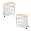 White Kitchen Islands with Storage Lockable Utility Kitchen Carts On Wheels with Countertop Drawer Open Shelves Set of 2 by Unbranded -Boraam Sales Store white unbranded kitchen islands k824 2kitch whi 64 1000