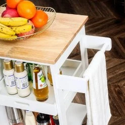 White Kitchen Islands with Storage Lockable Utility Kitchen Carts On Wheels with Countertop Drawer Open Shelves Set of 2 by Unbranded -Boraam Sales Store white unbranded kitchen islands k824 2kitch whi 66 1000