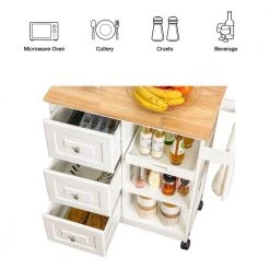 White Kitchen Islands with Storage Lockable Utility Kitchen Carts On Wheels with Countertop Drawer Open Shelves by Unbranded -Boraam Sales Store white unbranded kitchen islands k824 kitch whit 1f 1000