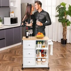 White Kitchen Islands with Storage Lockable Utility Kitchen Carts On Wheels with Countertop Drawer Open Shelves by Unbranded -Boraam Sales Store white unbranded kitchen islands k824 kitch whit 31 1000