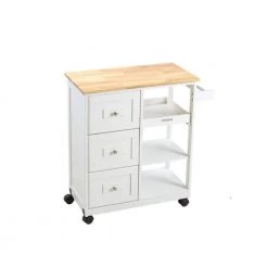 White Kitchen Islands with Storage Lockable Utility Kitchen Carts On Wheels with Countertop Drawer Open Shelves by Unbranded