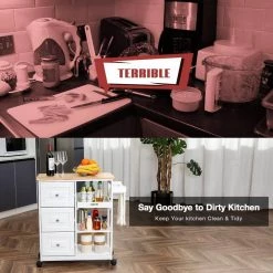 White Kitchen Islands with Storage Lockable Utility Kitchen Carts On Wheels with Countertop Drawer Open Shelves by Unbranded -Boraam Sales Store white unbranded kitchen islands k824 kitch whit d4 1000