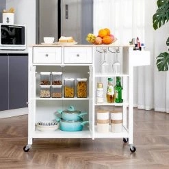 White Kitchen Island on Wheels Kitchen Cart with Cabinet 3 Layer Shelves Set of 2 by Unbranded -Boraam Sales Store white unbranded kitchen islands k825 2island wh 31 1000