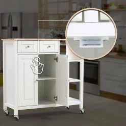 White Kitchen Island on Wheels Kitchen Cart with Cabinet 3 Layer Shelves Set of 2 by Unbranded -Boraam Sales Store white unbranded kitchen islands k825 2island wh 4f 1000