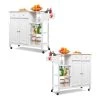 White Kitchen Island on Wheels Kitchen Cart with Cabinet 3 Layer Shelves Set of 2 by Unbranded -Boraam Sales Store white unbranded kitchen islands k825 2island wh 64 1000