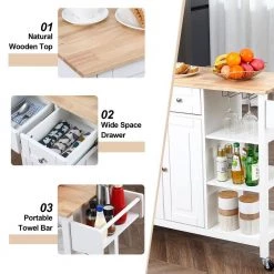 White Kitchen Island on Wheels Kitchen Cart with Cabinet 3 Layer Shelves Set of 2 by Unbranded -Boraam Sales Store white unbranded kitchen islands k825 2island wh 66 1000