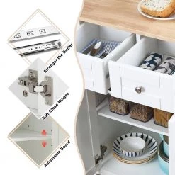 White Kitchen Island on Wheels Kitchen Cart with Cabinet 3 Layer Shelves Set of 2 by Unbranded -Boraam Sales Store white unbranded kitchen islands k825 2island wh 76 1000