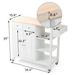 White Kitchen Island on Wheels Kitchen Cart with Cabinet 3 Layer Shelves Set of 2 by Unbranded -Boraam Sales Store white unbranded kitchen islands k825 2island wh c3 1000