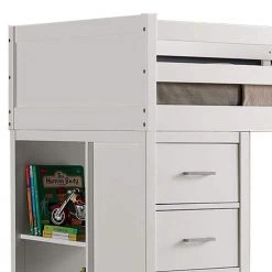 Nora White Twin Loft Bed with Bed Rails, Bookshelves, Drawers and Ladder by Unbranded -Boraam Sales Store white unbranded loft beds aa44 tw01dr bed 4f 1000