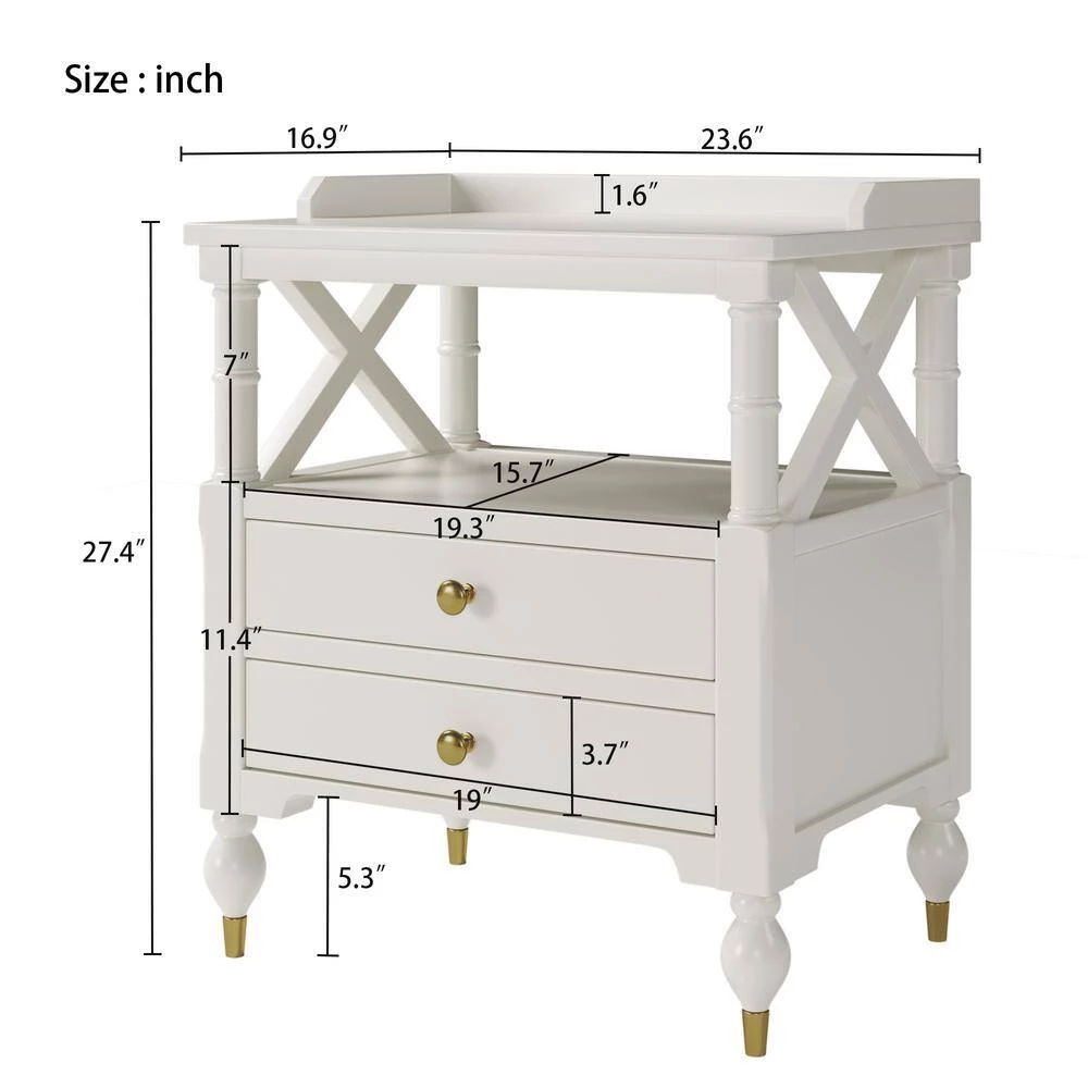 White Pine Nightstand 2-Drawer 23.6 in.W x 16.9 in.D x 27.4 in.H by Unbranded 5 White Pine Nightstand 2-Drawer 23.6 in.W x 16.9 in.D x 27.4 in.H by Unbranded - Image 3