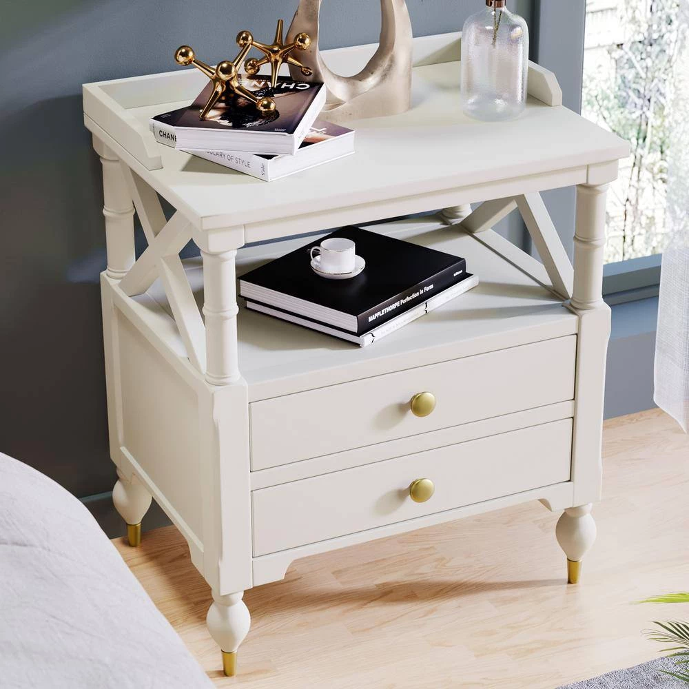 White Pine Nightstand 2-Drawer 23.6 in.W x 16.9 in.D x 27.4 in.H by Unbranded 4 White Pine Nightstand 2-Drawer 23.6 in.W x 16.9 in.D x 27.4 in.H by Unbranded - Image 2