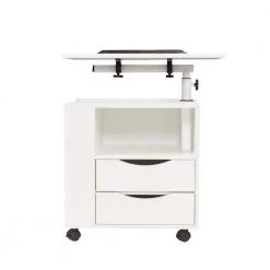18.31 in. x 23.62 in. x 15.75 in. 2-Drawer White Height Adjustable Overbed End Table Wooden Nightstand by Unbranded