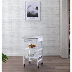 Hennington White Wash Kitchen Cart with Stainless Steel Top by Boraam -Boraam Sales Store white wash boraam kitchen carts 50661 1f 1000