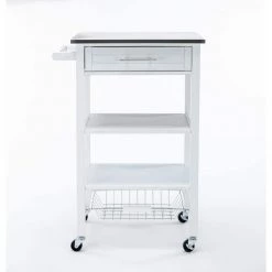 Hennington White Wash Kitchen Cart with Stainless Steel Top by Boraam -Boraam Sales Store white wash boraam kitchen carts 50661 40 1000