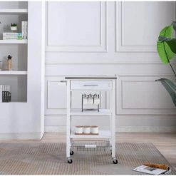 Hennington White Wash Kitchen Cart with Stainless Steel Top by Boraam -Boraam Sales Store white wash boraam kitchen carts 50661 4f 1000