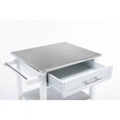 Hennington White Wash Kitchen Cart with Stainless Steel Top by Boraam -Boraam Sales Store white wash boraam kitchen carts 50661 77 1000