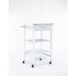 Hennington White Wash Kitchen Cart with Stainless Steel Top by Boraam -Boraam Sales Store white wash boraam kitchen carts 50661 c3 1000
